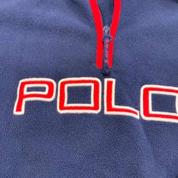 Polo Ralph Lauren Boys Fleece 1/4 Zip Navy Blue Red Trim POLO Logo Pullover Sz 6 - Picture 3 of 13